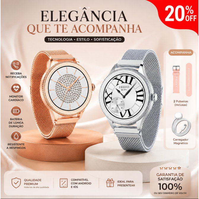 Smartwatch Feminino Peje ZW06 Feminino Elegante - Chamadas - AMOLED - Bluetooth 5.3 - 1ATM - Assistente De Voz