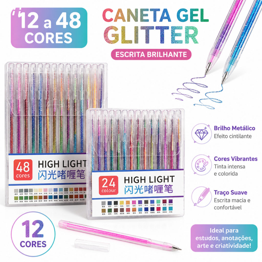 12/24/36/48 cores Canetas Gel Coloridas Glitter Metal Perfumadas Não Tóxicas para Escritório e Escola