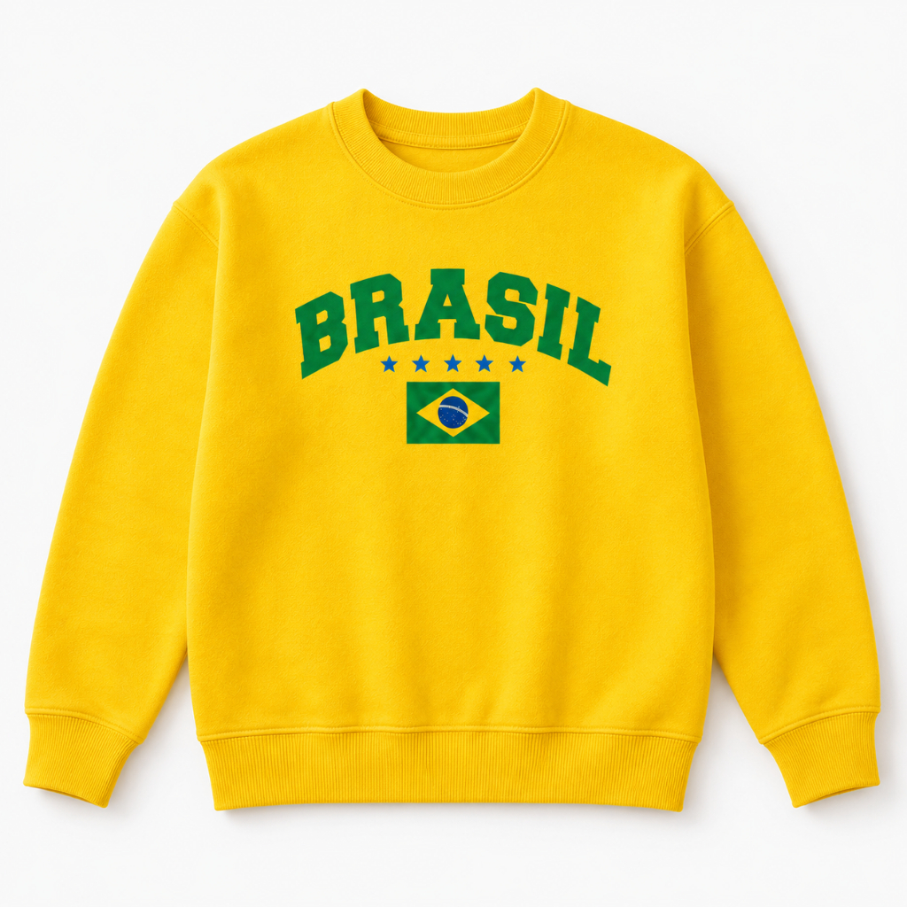 Moletom Infantil Brasil Amarelo  Sem Capuz Copa 2026 Seleção Criança Futebol Presente