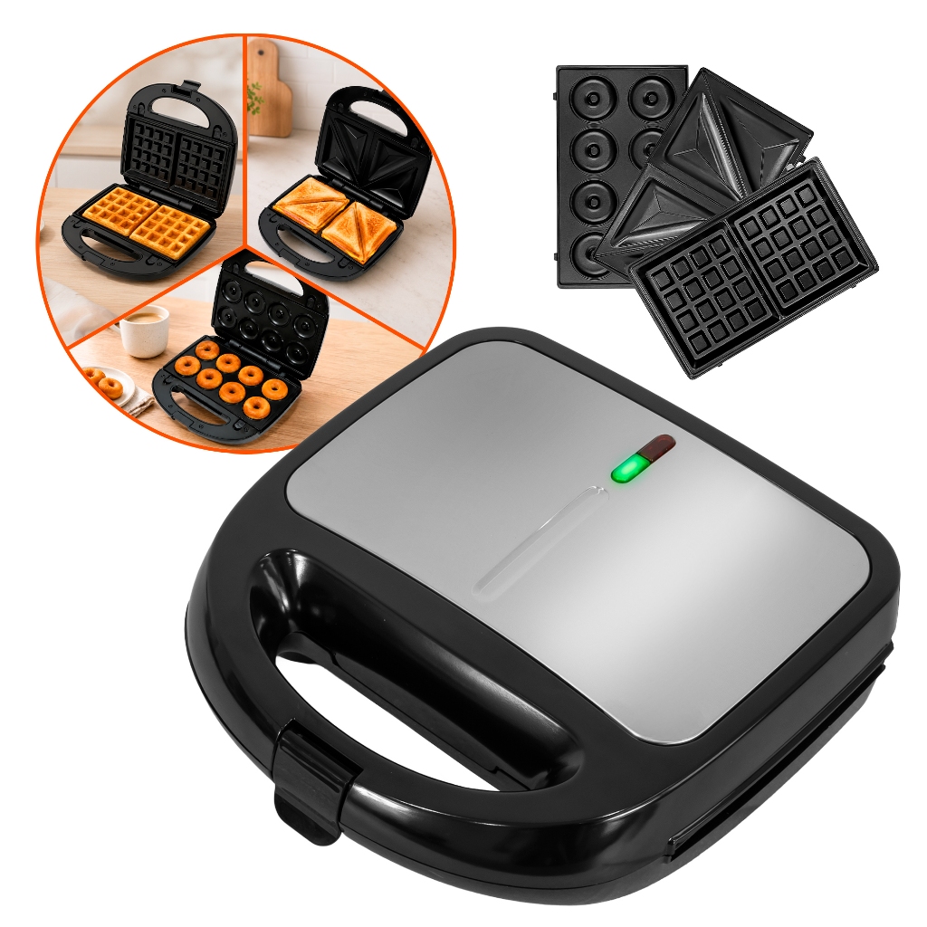 Sanduicheira Elétrica 3 Em 1 Antiaderente Para Sanduíche Grill Waffle E Donuts 850W 110V 220V