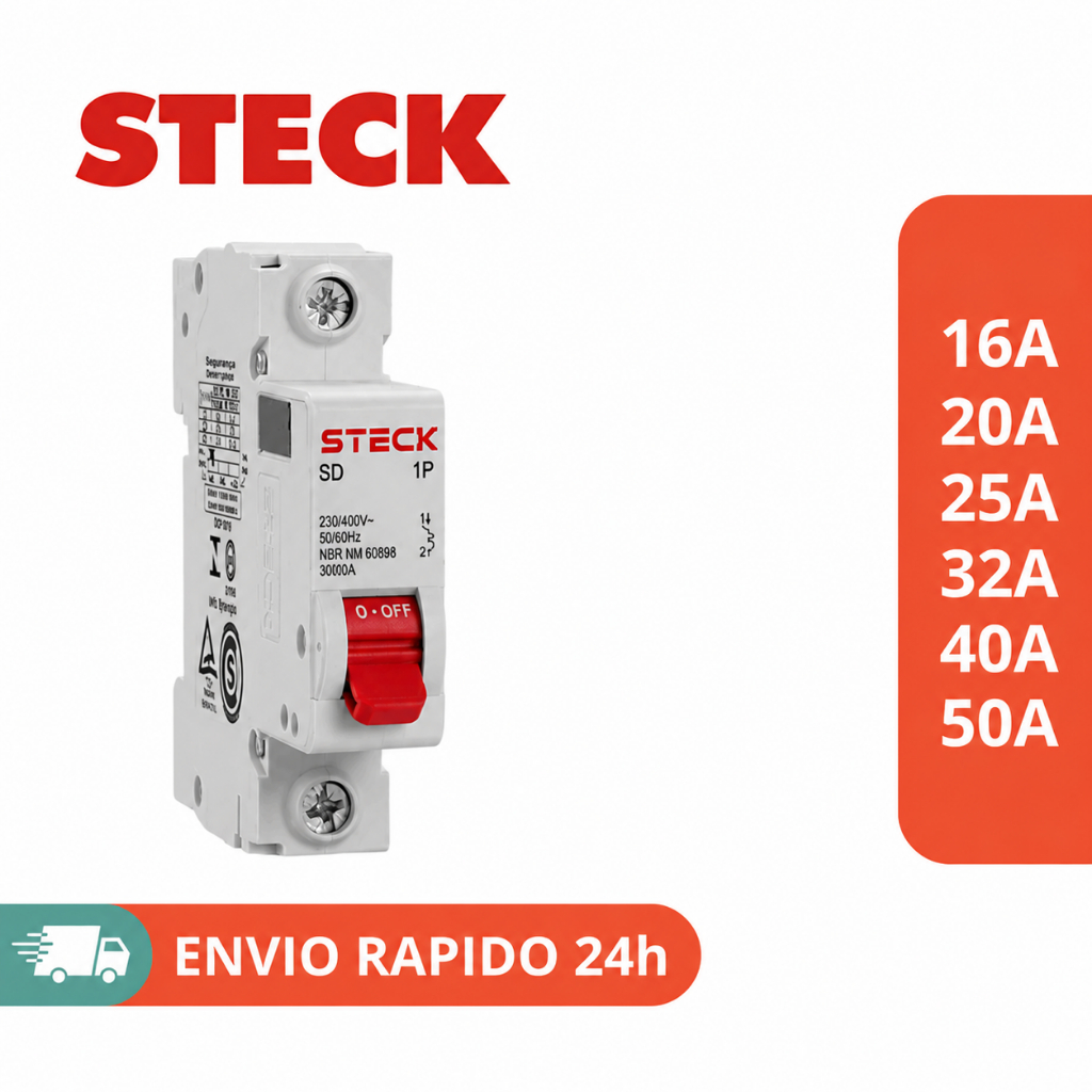 Disjuntor Unipolar Monopolar 16A a 50A Curva C Steck