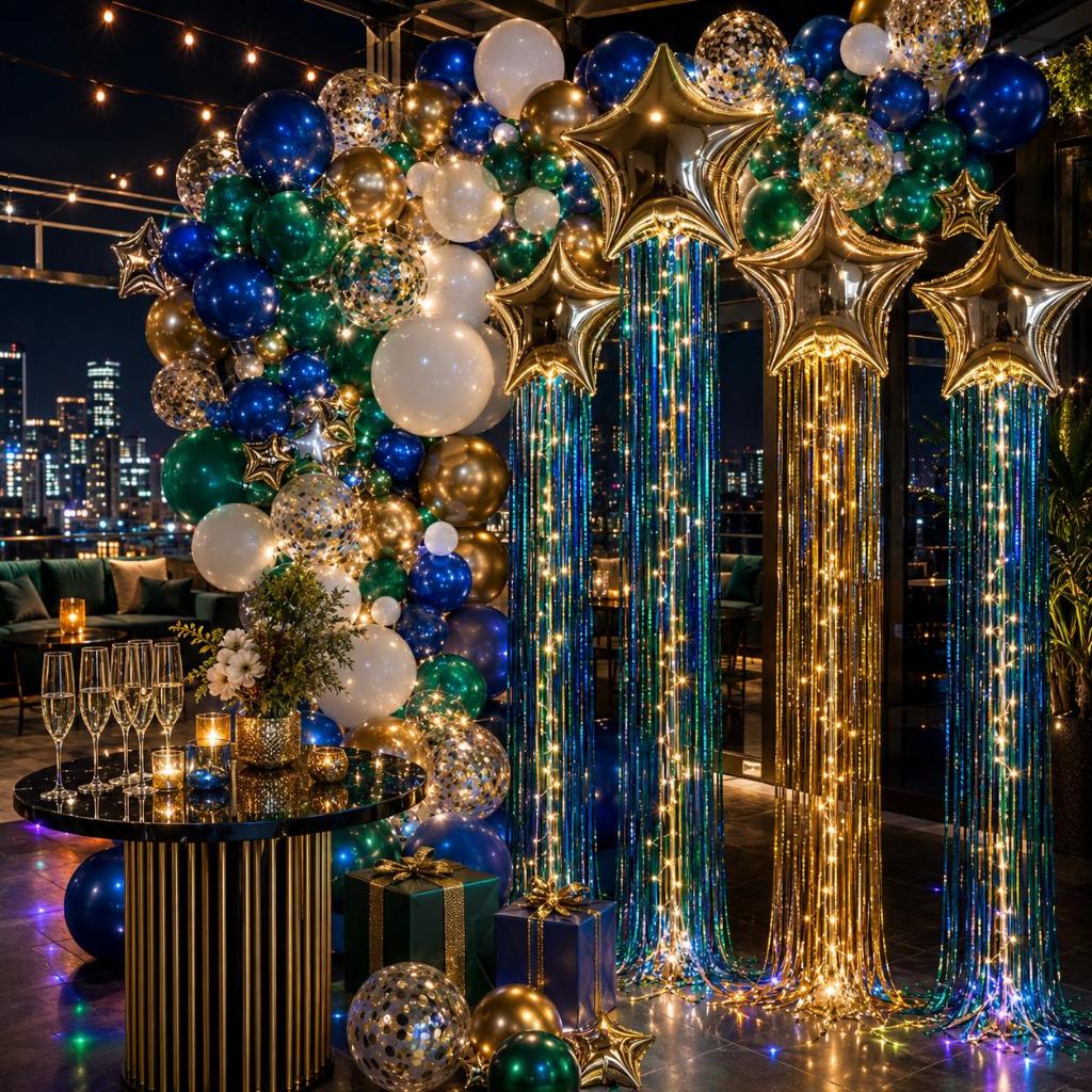 Kit Decoração Painel LED 2Metro PiscaPisca Arco Balão Estrela Aniversário Evento Formatura Casamento