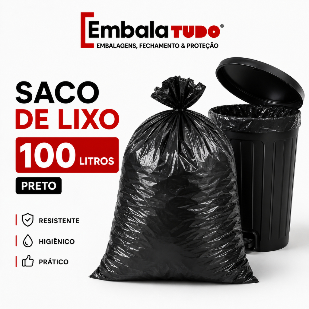 Saco Lixo 100 Litros Preto Resistente pacote com 100 Unidades