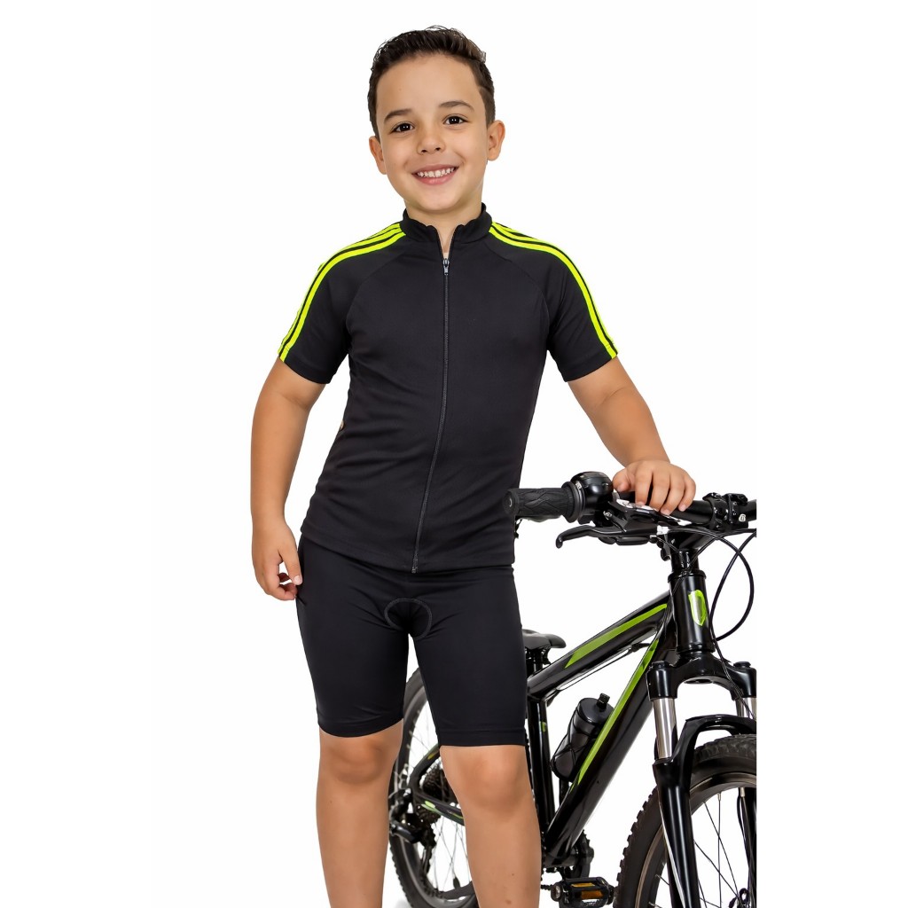 Conjunto Ciclismo Infantil Masculino Camisa Bermuda UV50 Dry Fit Bike MTB