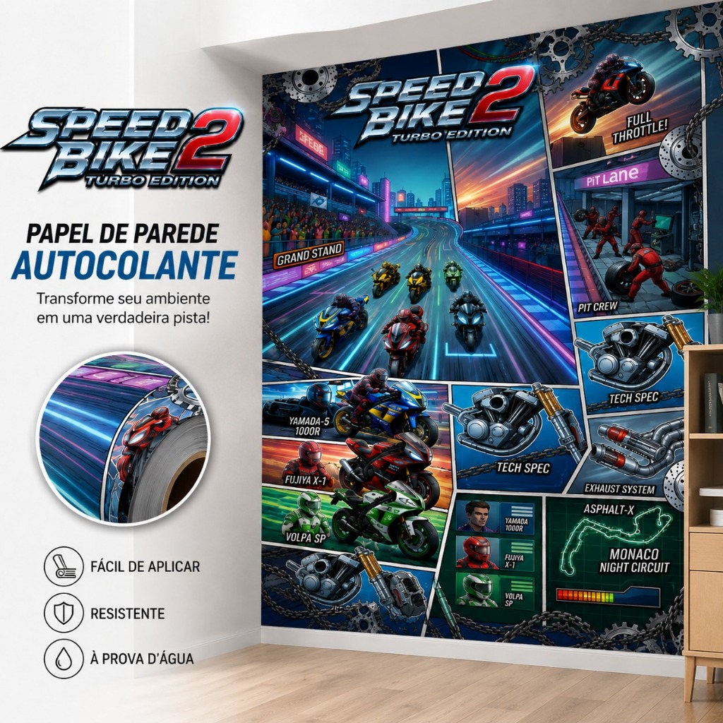 Papel de Parede Adesivo Speed Bike 2 Corrida Jogos Games Meninos PS XBOX Carro Moto Setup Internet