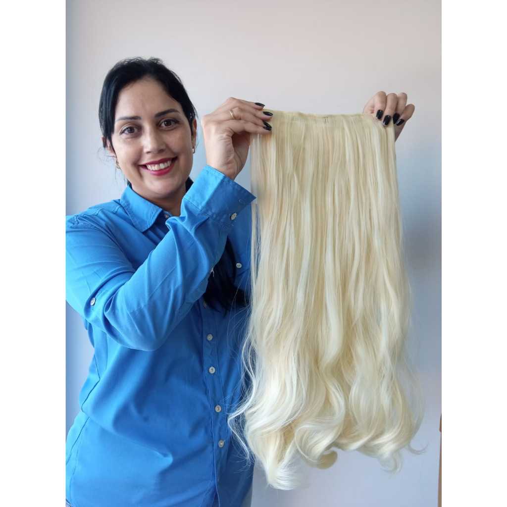 Cabelo Aplique Igual Humano Ondulado 613 Loiro Claríssimo 70cm Tic Tac Presilhas