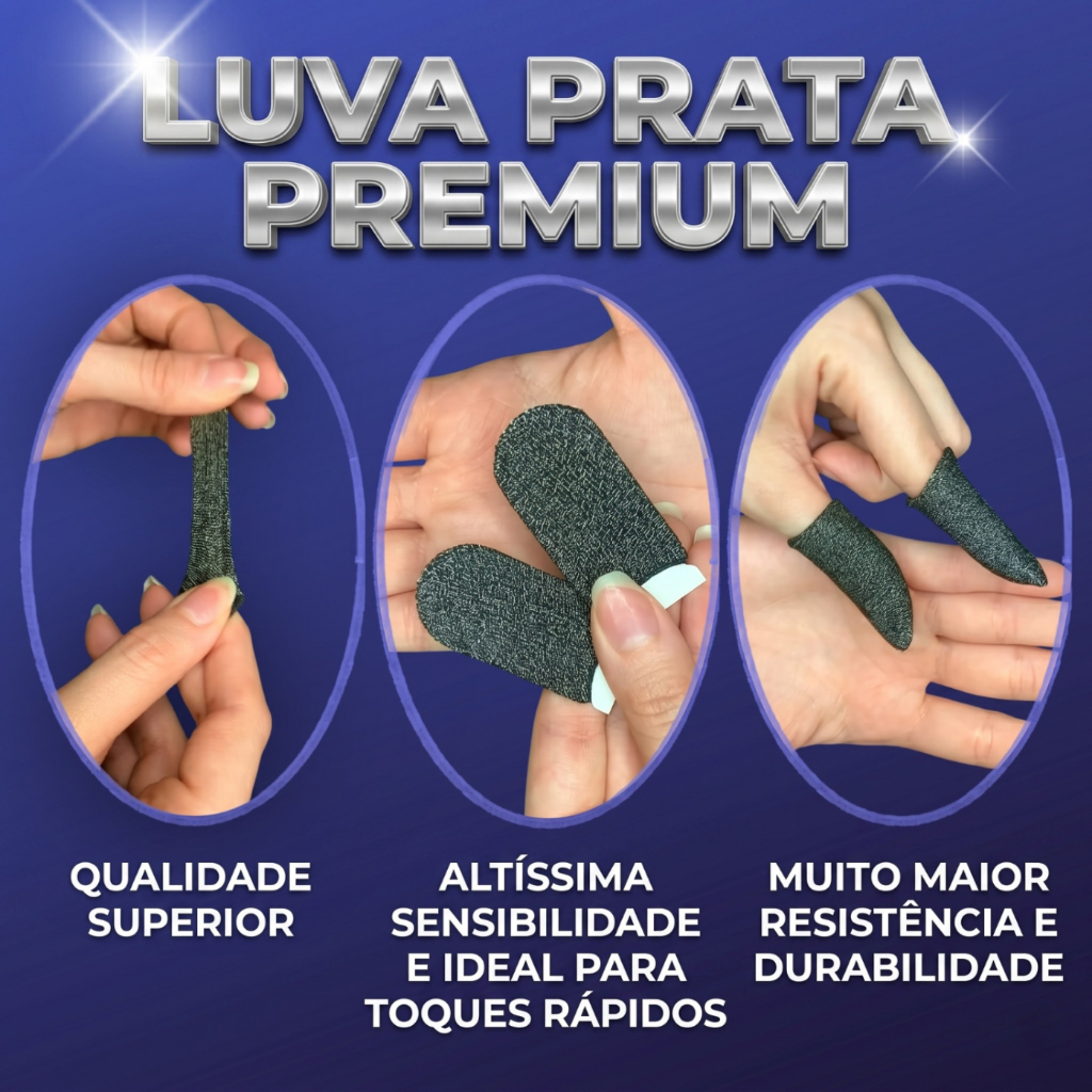 2/4/6 Luva de Dedo Gamer PRATA PREMIUM Anti Suor Profissional Free Fire PUBG Call of Duty Fortnite
