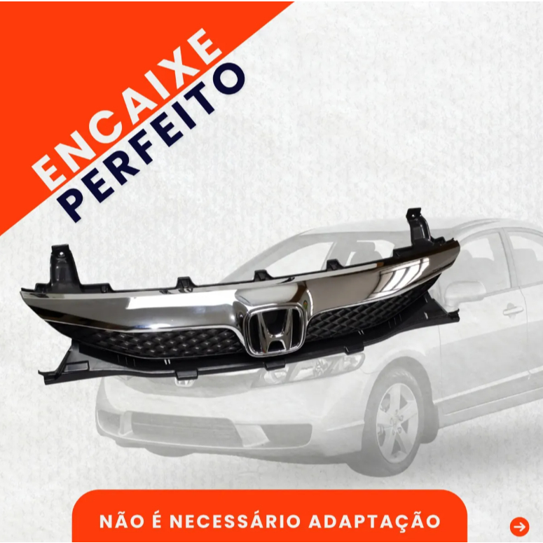 Grade Honda New Civic 2009 2010 2011 Friso Cromada + Emblema — imagem 2 de 2