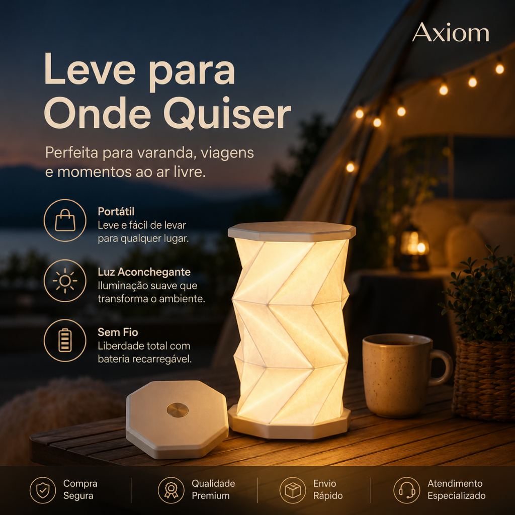 Abajur Luminária de Mesa Axiom LED Articulada Touch Sem Fio Recarregável Camping Quarto