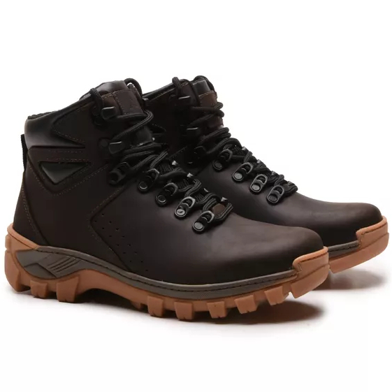Bota Masculina VNT Fly Café Couro Legítimo Casual Coturno Urbano Solado Vibram