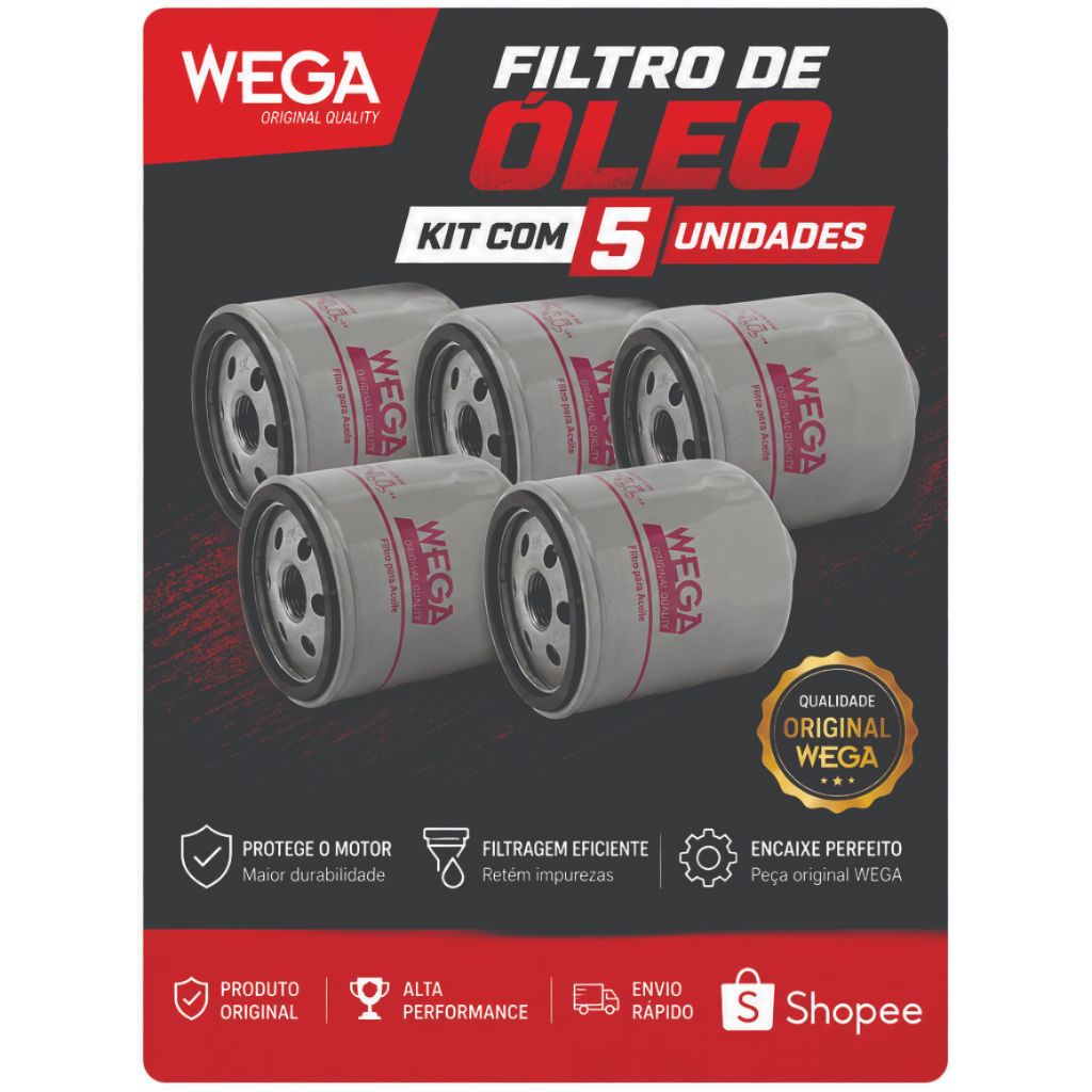 Kit com 5 Filtros Óleo Gol / Parati / Fox / Saveiro