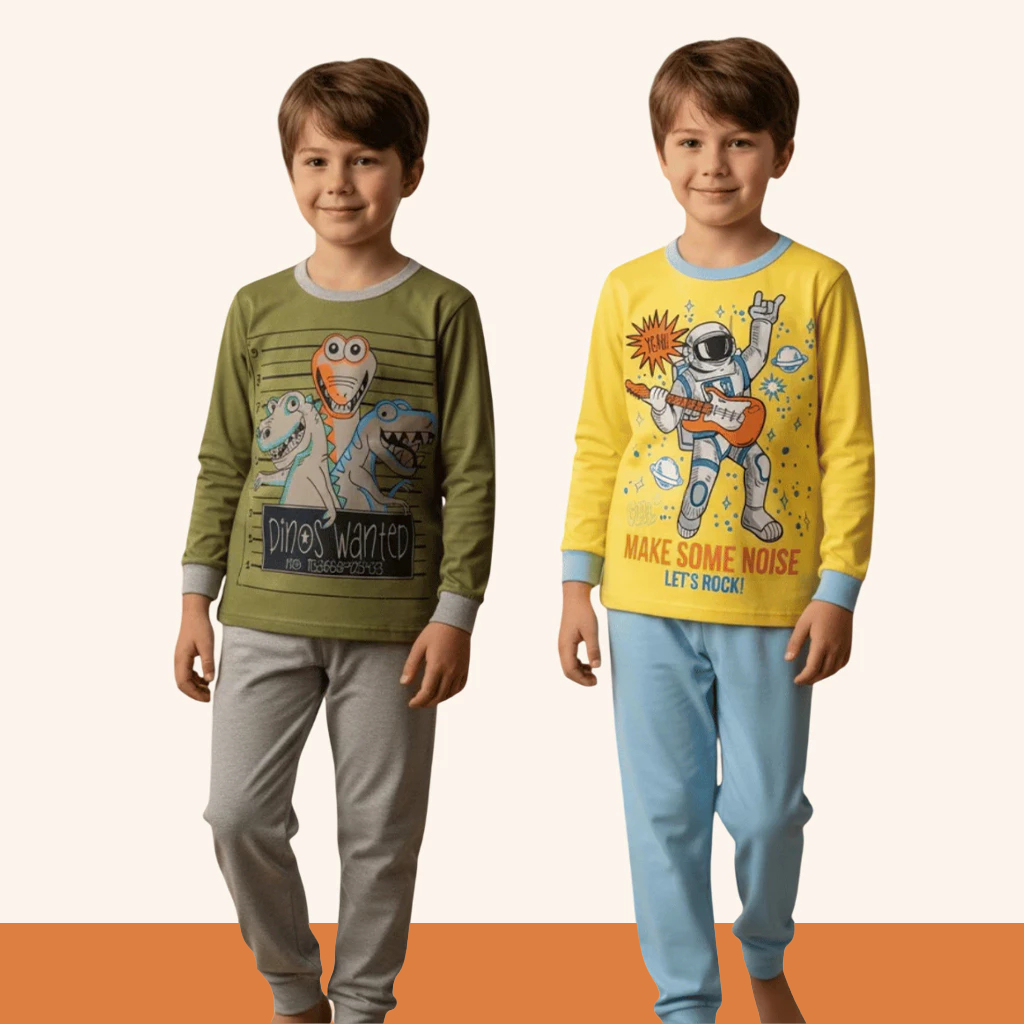 Pijama Infantil Menino Inverno Manga Longa Confortável 100% Algodão