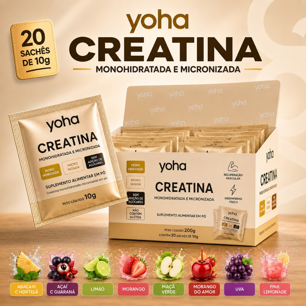 Creatina Yoha Sache Monohidratada Micronizada Gourmet Camila Loures Alta Pureza 