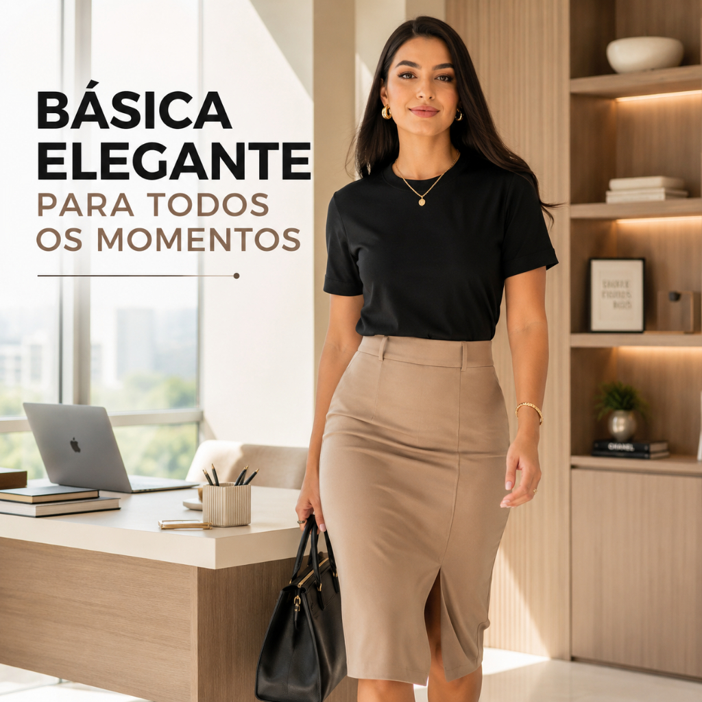 T-shirt Lisa Básico Preta Tee Look Combina com tudo Caimento perfeito Blusa Camisa Preta Perfeita