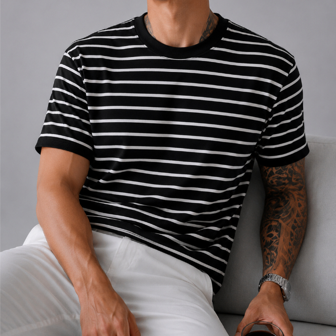 CAMISETA BICOLO LISTRADA BASICA SLIM IMPORTADA 2026 #02