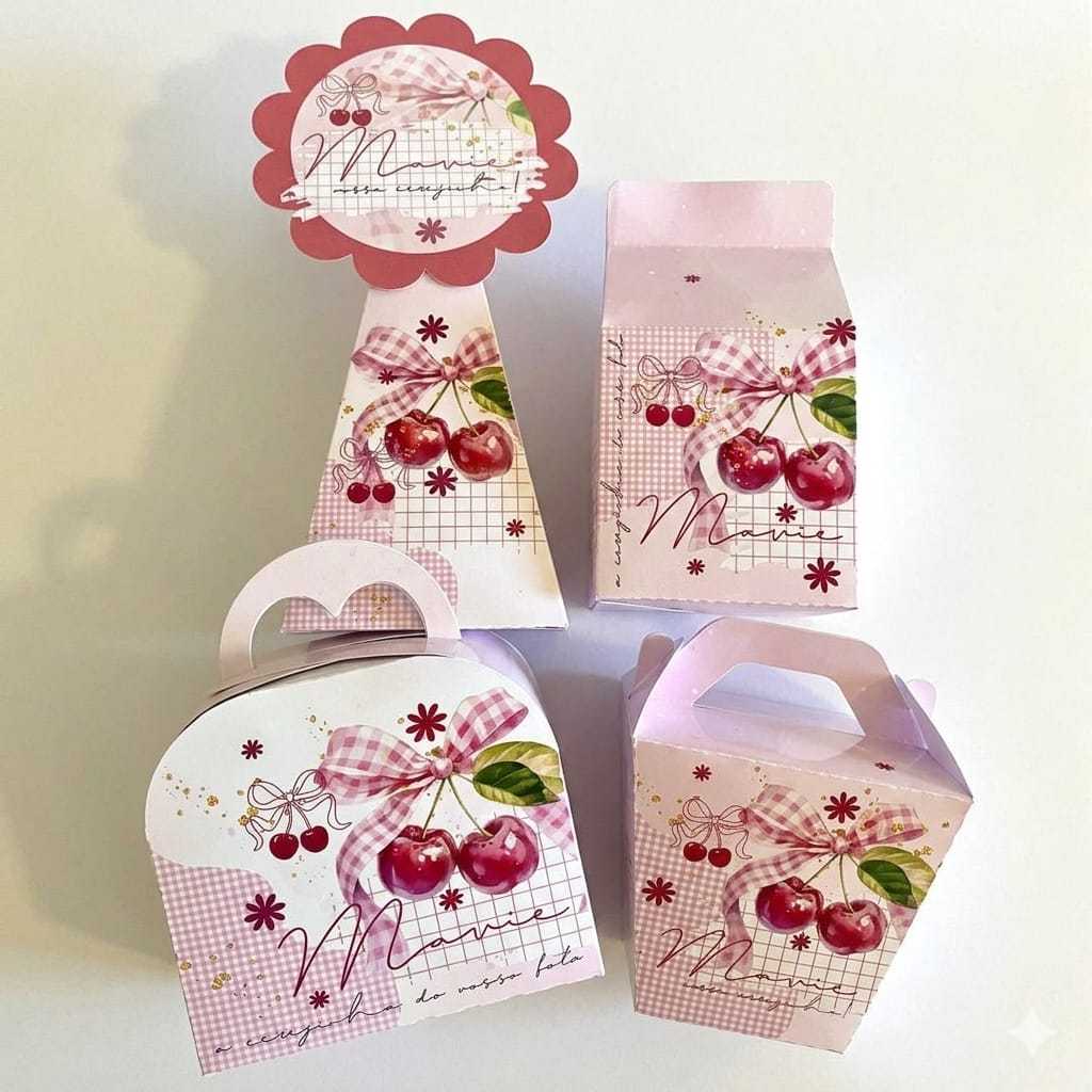 KIT PERSONALIZADO CEREJINHA VERMELHA | PEGUE E MONTE caixinhas | Cereja | lembrancinhas aniversário | QUALQUER TEMA