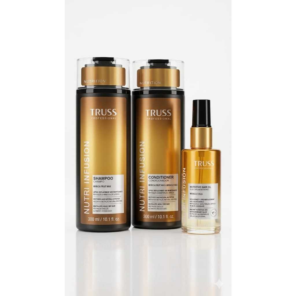 ✨ KIT TRUSS NUTRI INFUSION- PARA CABELOS RESSECADOS E DANIFICADOS 🌟 💎 Shampoo 300ml Condicionador 300ml Óleo Nut