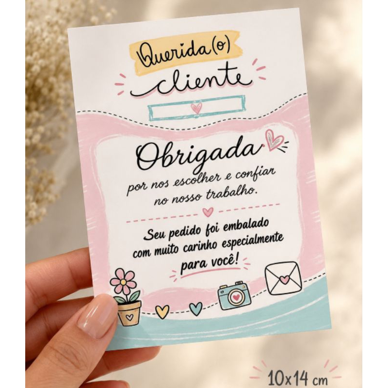 Kit 5 Blocos Cartão Agradecimento Cliente Cute Pastel 10x14 cm | Embalagem Loja Delivery Fofo