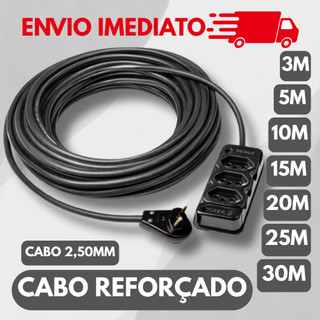 Extensão elétrica reforçada cabo PP de 10 20 5 metros bivolt 110v/220v 3 pinos 10A/20A brasileiro