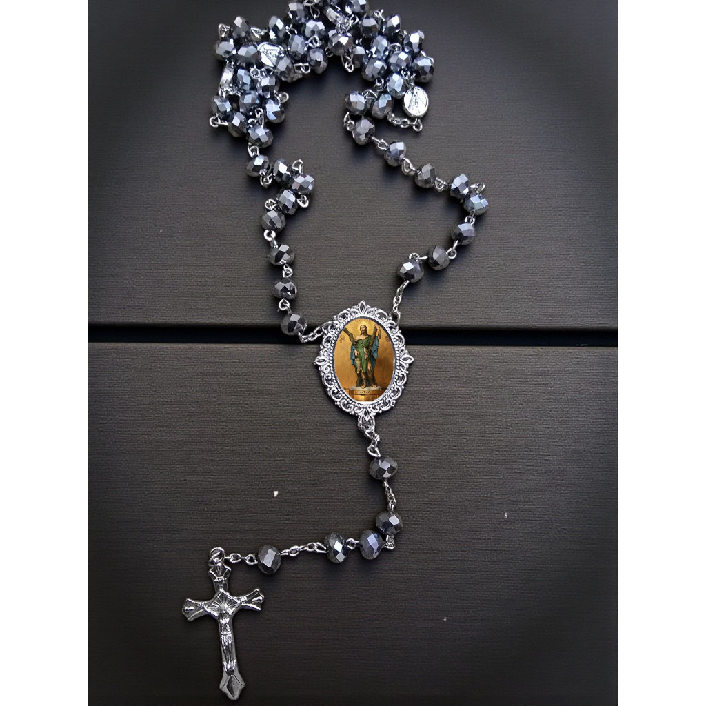TERÇO luxo CRISTAL relicario - santos são - Martinho - Joaquim - Luis Gonzaga - Inacio de loyola - Guilherme -Andre