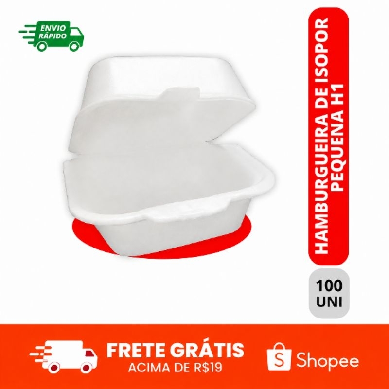 Hamburgueira De Isopor H-01 Caixa 100 Unidades Lanche Mini Hamburguer Salgados Delivery Lanchonete Premium Termica