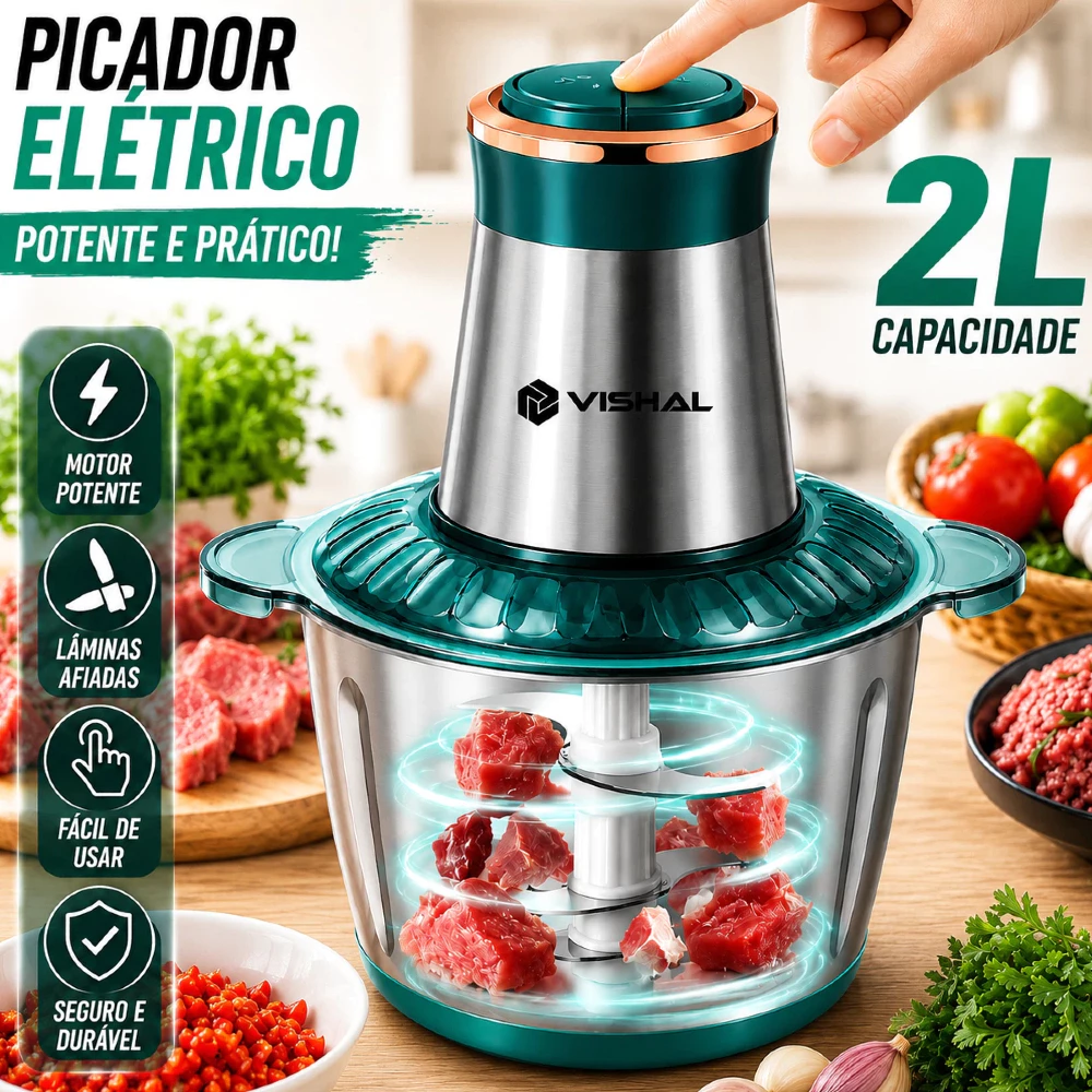 2/3 Litro Triturador De Alimentos Carne e Legumes Elétrico Multiprocessador 2-5 Modos Bivolt Inox Fácil De Limpar — imagem 1