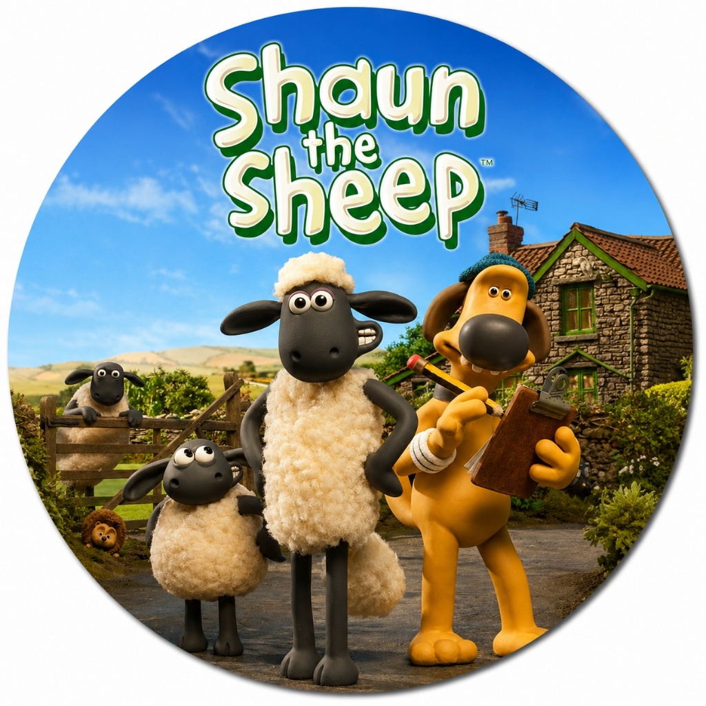 PAINEL DE FESTA INFANTIL REDONDO - SHAUN, O CARNEIRO