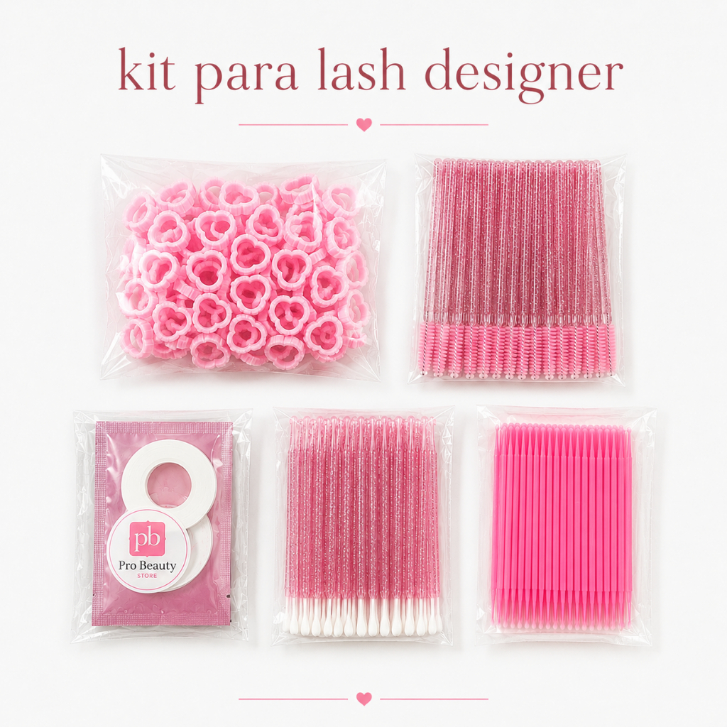Kit Lash Designer Completo com Pad Gel | Escovinhas | Anel Batoque | Microbrush | Fita transpore fina | Aplicador