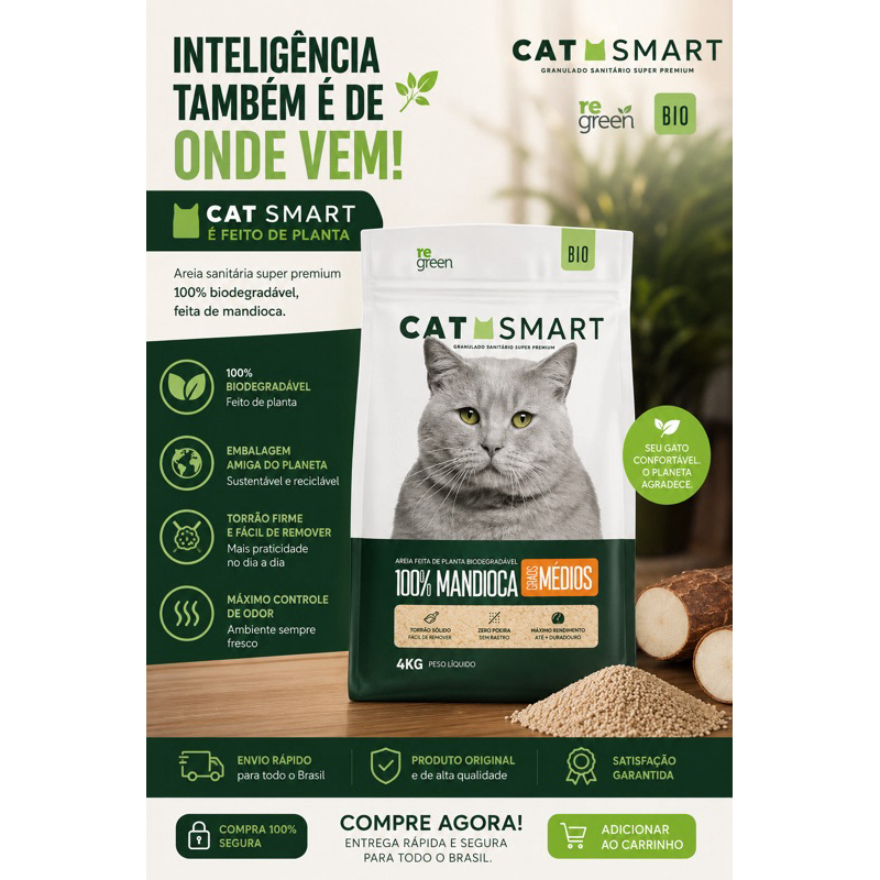Granulado Sanitário Cat Smart Bio Grãos Médios para Gatos 4KG
