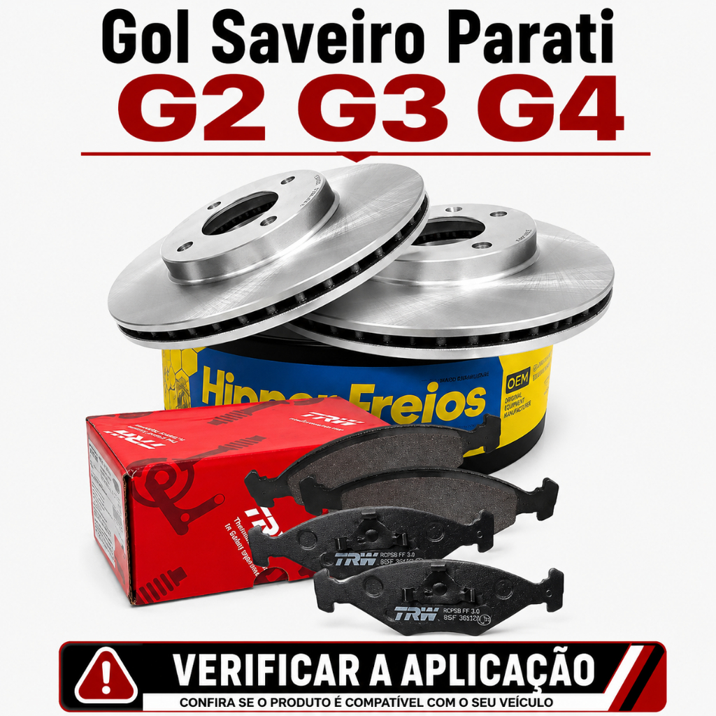 Disco Freio Ventilado + Pastilhas Gol Saveiro Parati  G2 G3 G4