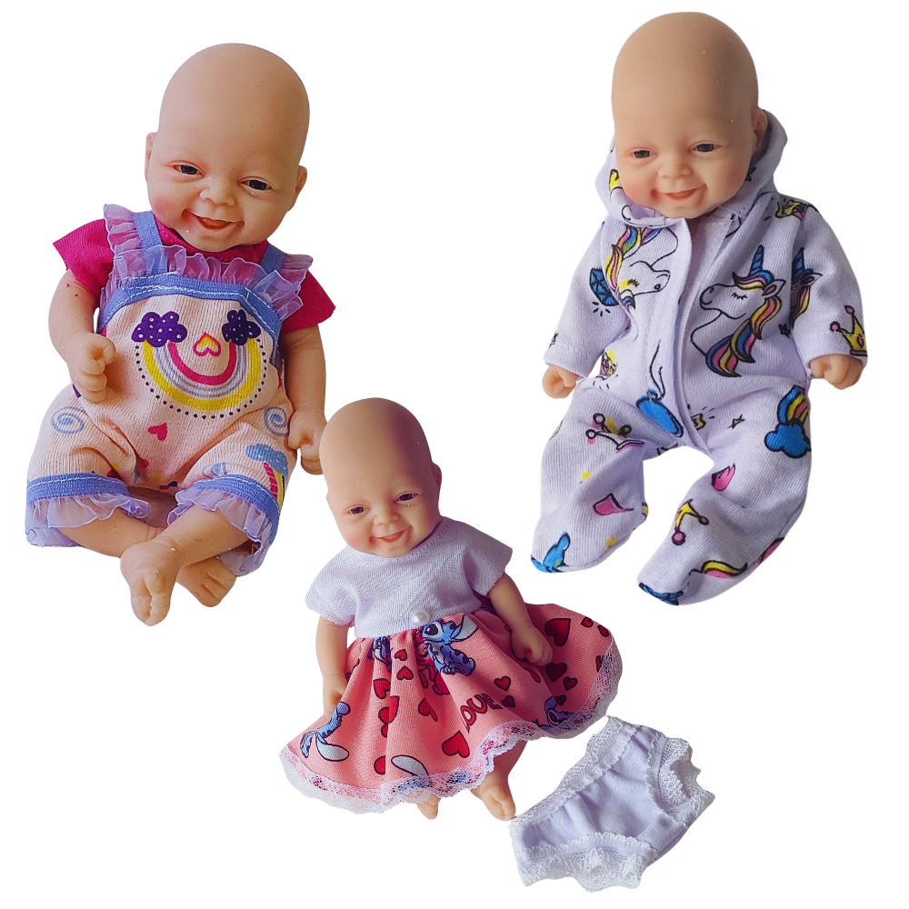 Roupa Para Boneca Mini Reborn  Kit C/ 5 Peças ( 20 cm altura Circunferência 16 cm)