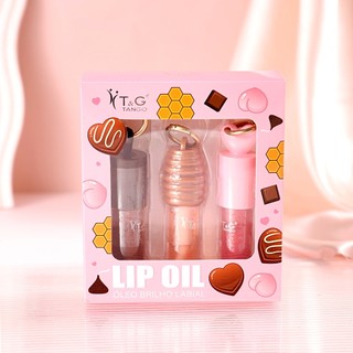 Lip Oil Kit Lip Gloss Keychain Moisturizing Women's Beauty With Accessories - Chocolate - Honey oil - Peach