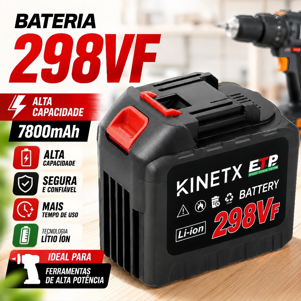 Bateria Recarregável KINETX 298Vf 7800mAh 30 Células 3C Para Parafusadeira E Chave De Impacto