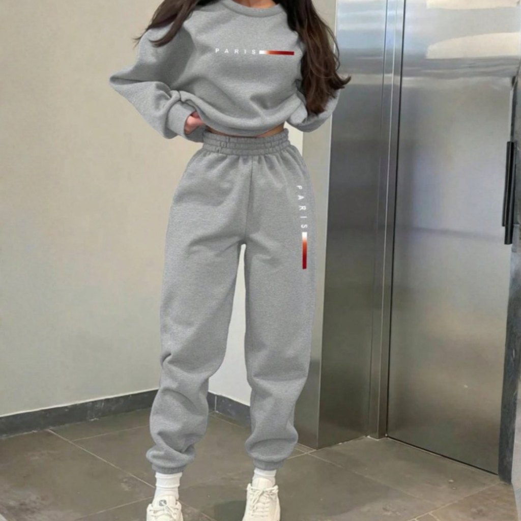 Conjunto Moletom Feminina Y2k Paris Red Esportivo Dia a Dia Patricinha Flanelado Minimalista