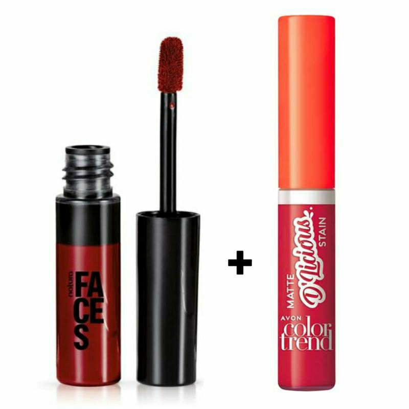 Kit 2 Batom Líquido Matte Longa Duração Faces Marsala Night 5,5ml Natura + Batom D'licious Red Velvet 4ml Avon