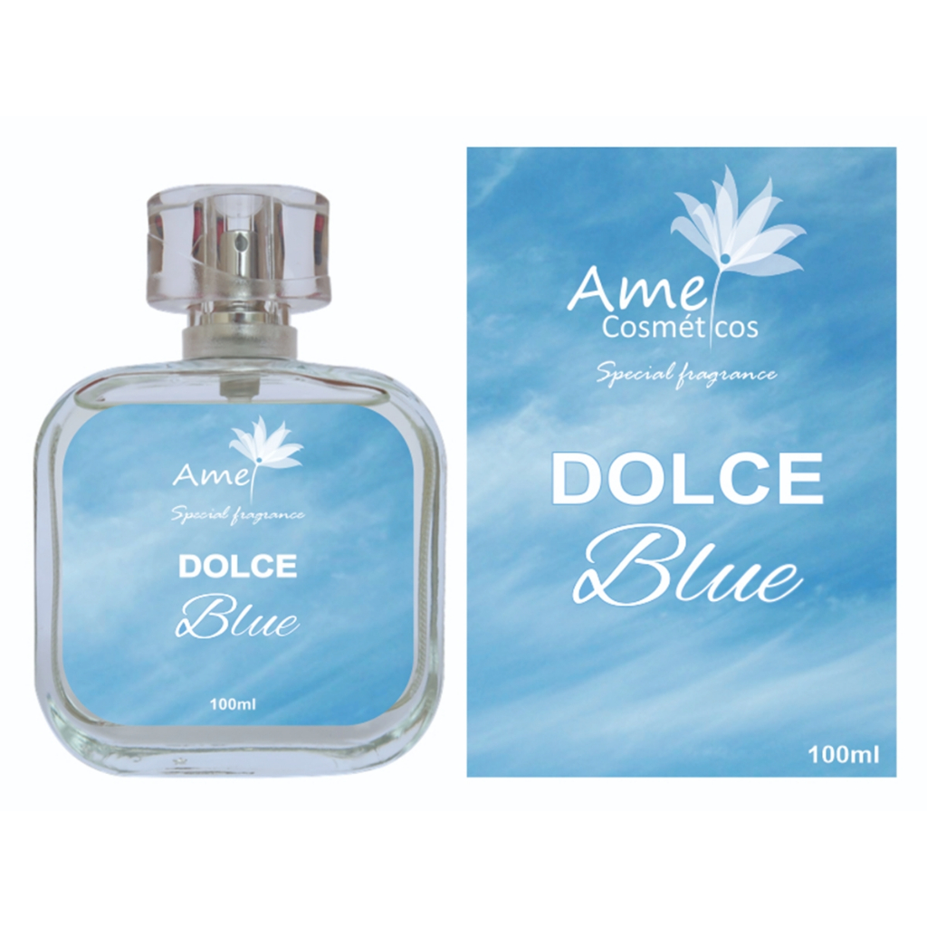 Perfume Feminino Dolce Blue Amei Cosméticos 100ml Elegance Floral Frutal Alta Fixação Marcante Verão