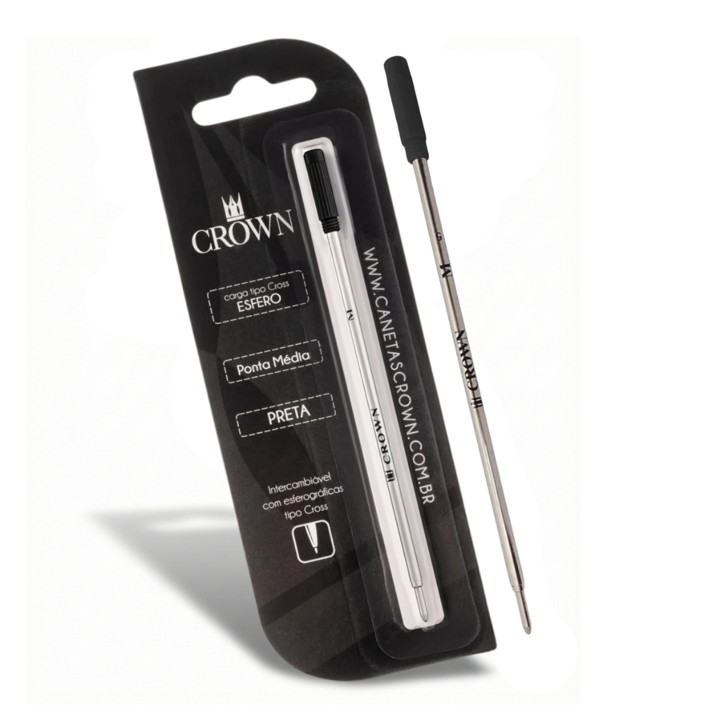 Carga Refil Caneta Crown Original Padrão Esferográfica Cross Tinta Azul e Preta Escrita Suave Legítima