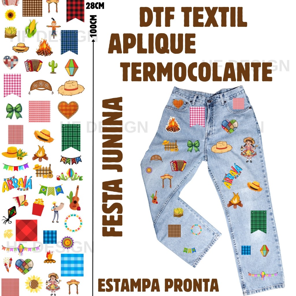 DTF Textil Impressao Aplique Termocolante Para Festa Junina Estampas Para Jeans e Tecido