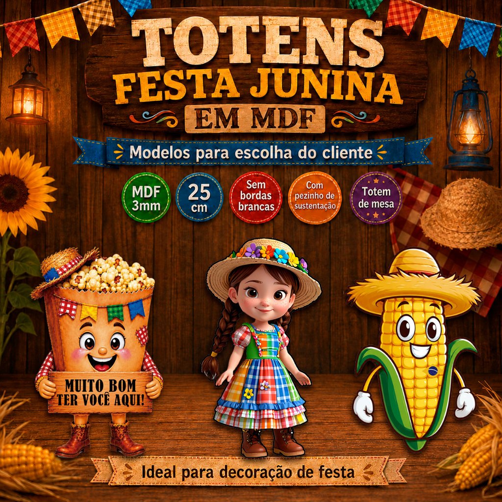 Totem Display FESTA JUNINA 25cm de Mesa Em Mdf