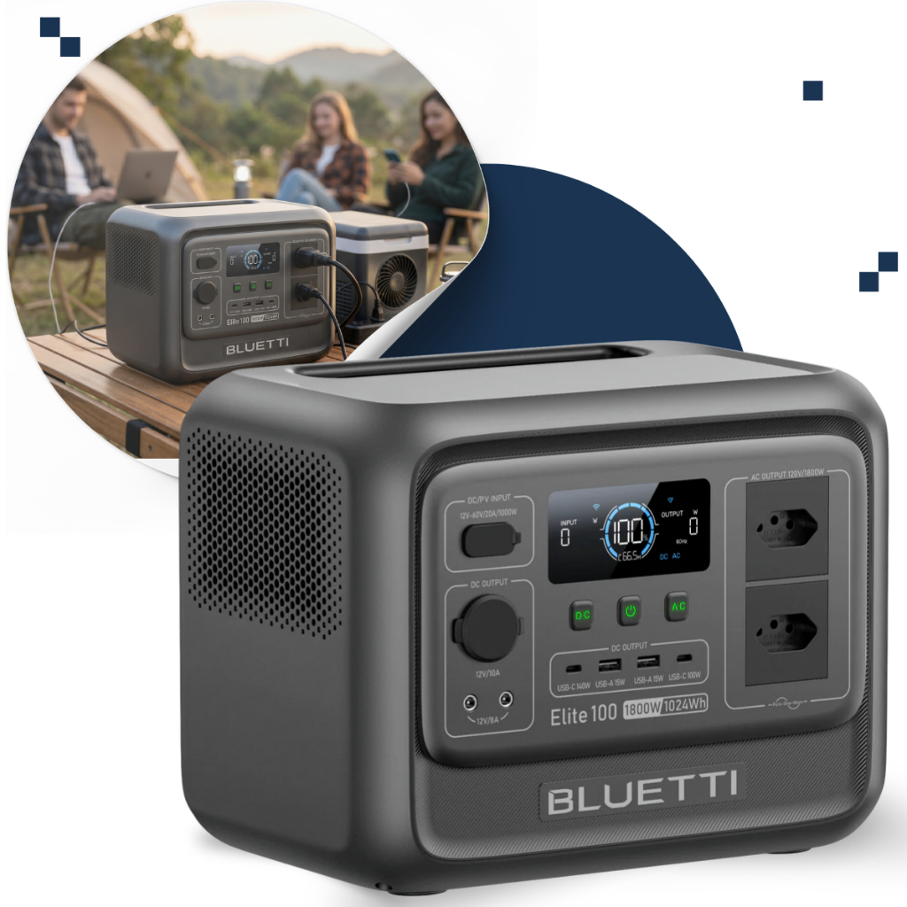 Estação de Energia Solar Portátil Bluetti Elite 100 v2 Gerador  1800W / 1024Wh  110v/ 220v