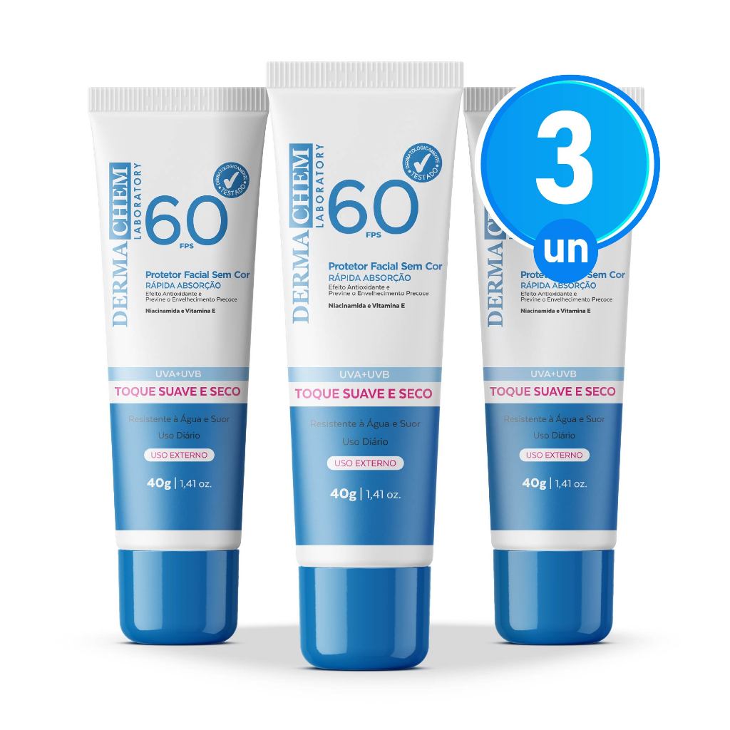 Kit 3 Protetor Solar Rosto FPS60 40g Dermachem