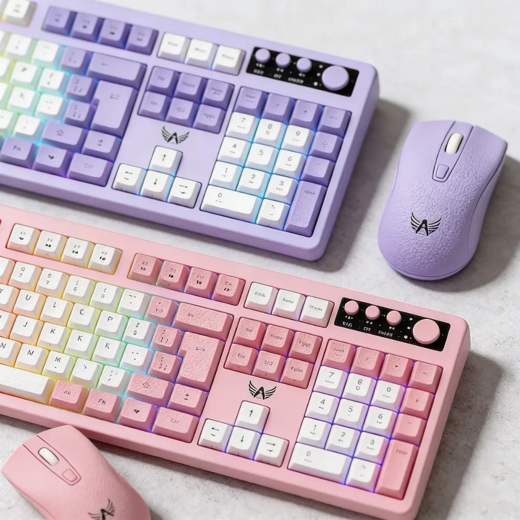 Kit Teclado + Mouse USB Sem Fio Semi-Mecânico LED e Mouse 1200 DPI Feminino RGB Setup Gamer AL-9511