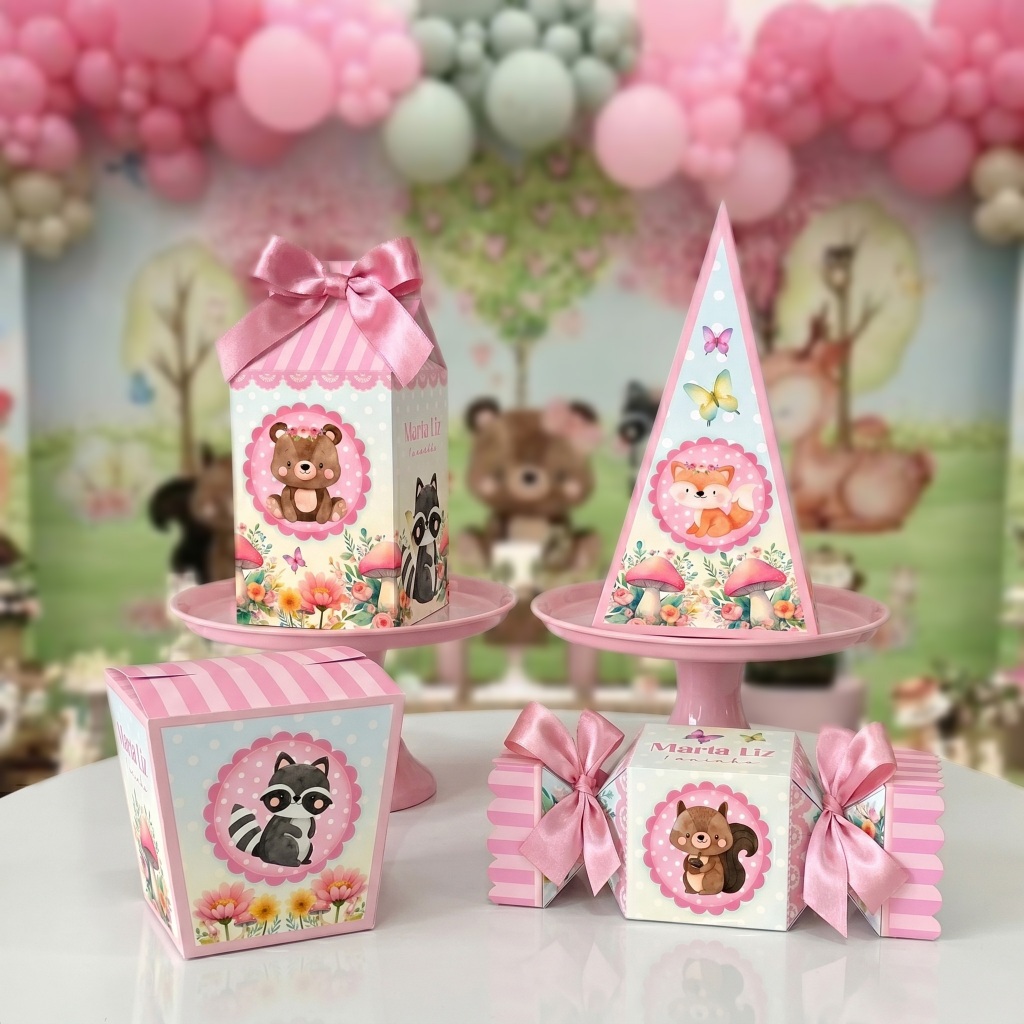 Kit Pegue Monte Personalizados Bosque Encantado 20 a 60 Caixinhas Lembrancinhas Aniversário