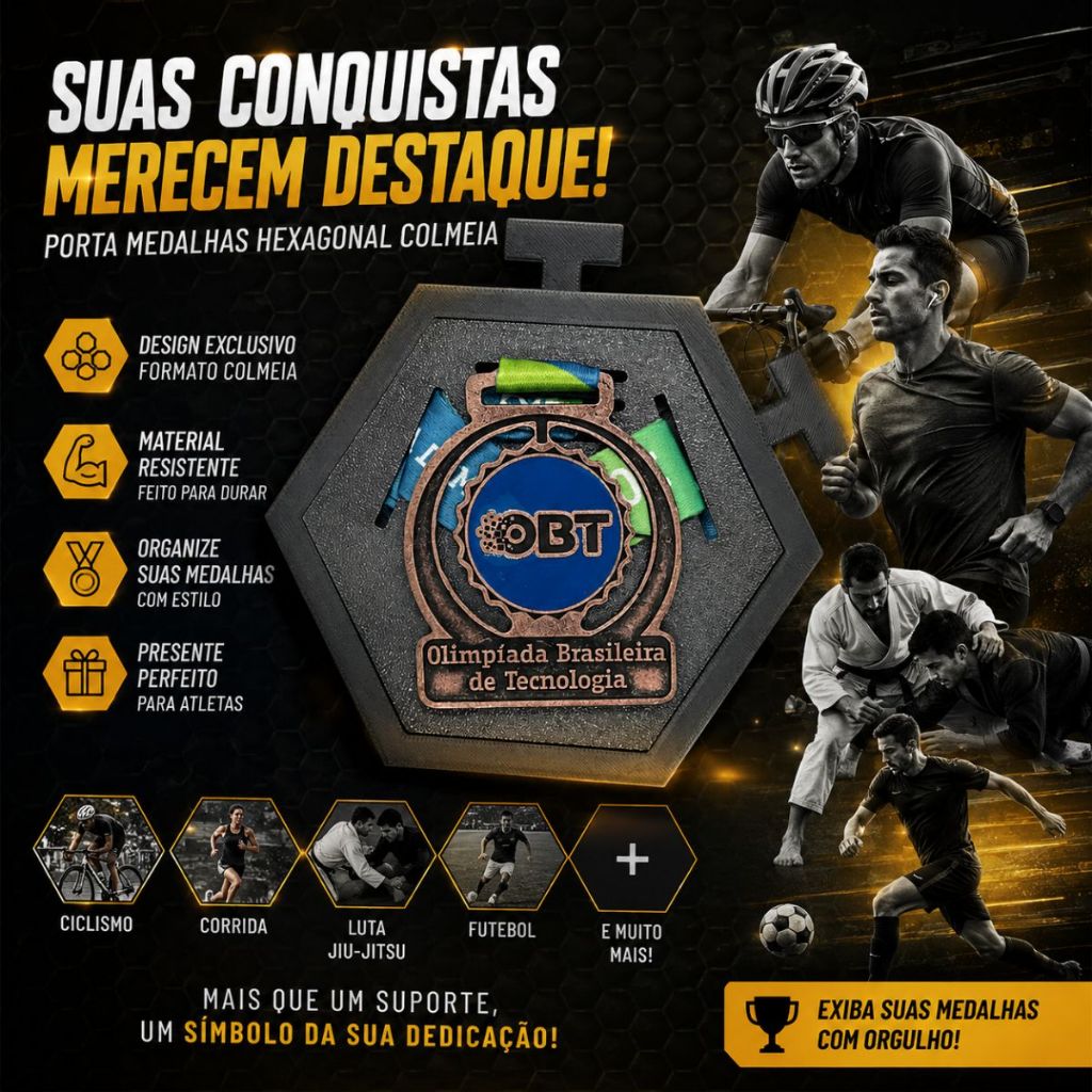Porta Medalhas Hexagonal Colmeia Modular Premium Suporte Corrida Bike Jiu Jitsu Futebol Decorativo
