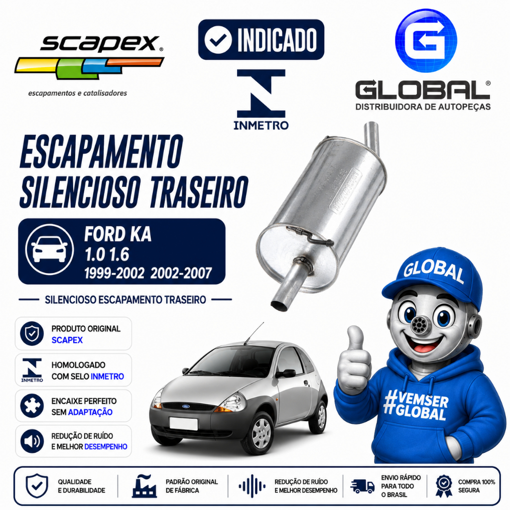 Escapamento Silencioso Traseiro Ford KA 1.0 1.6 1999-2002 2002-2007 Original Scapex