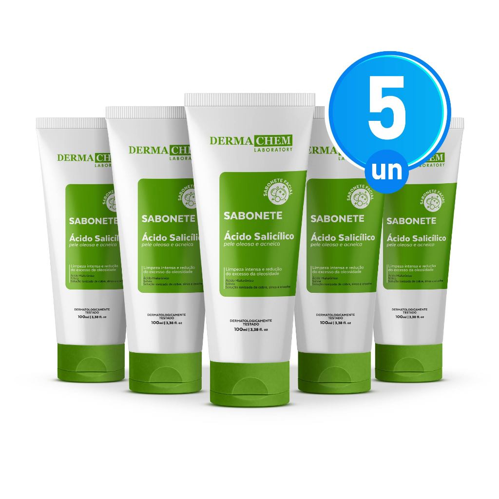 Kit 5 Sabonete Ácido Salicílico Pele Oleosa 100ml Dermachem