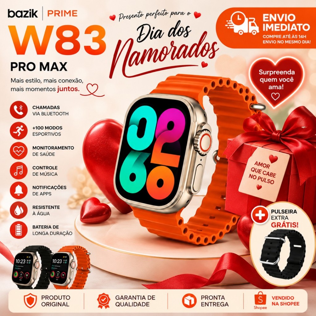 Relogio Smartwatch Pro Max Resistente Água Chamada de Voz Bateria Longa Duração + Duas Pulseiras