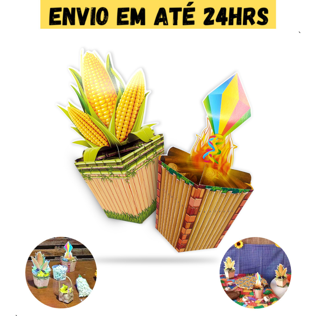 Kit 4, 8, 12 Decoração Enfeite De Mesa Festa Junina Milho Fogueira Arraia