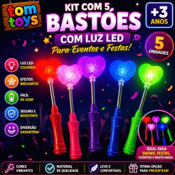 Kit Com 5 Bastão com Luz Led Para Eventos Festas / Envio aleatório