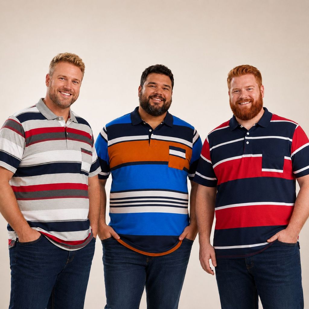kit 3 Camisa masculina Gola polo plus size Listrado 100% algodão